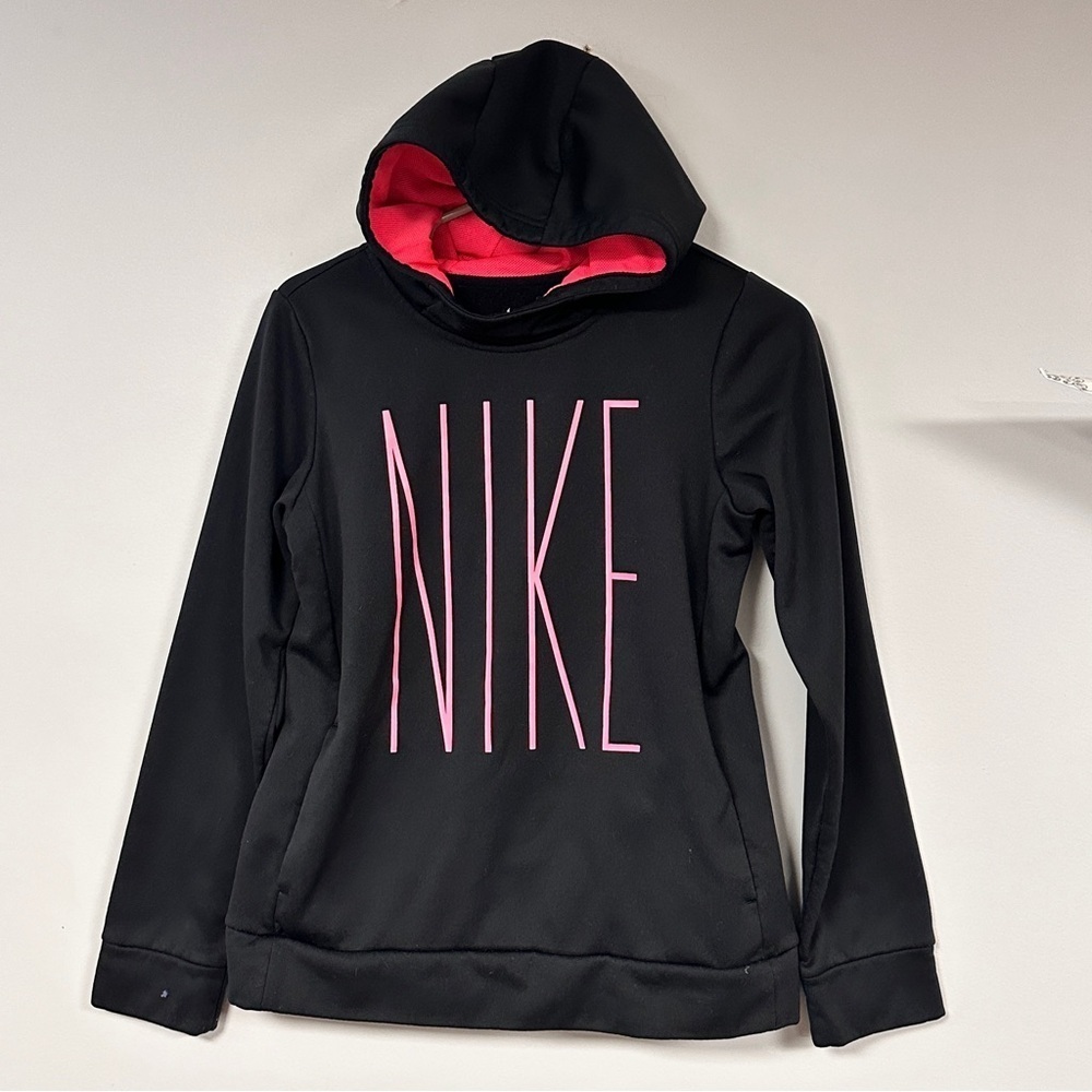 Nike Dri Fit black with pink sweatshirt hoodie pockets girls XL